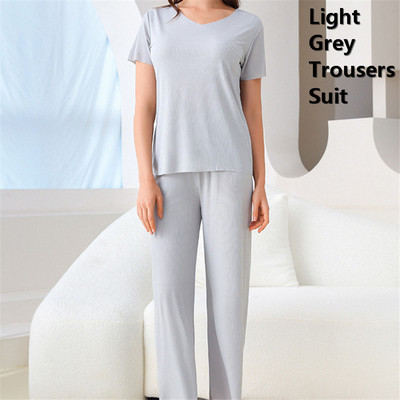 Oversize Ice Silk Σαλόνια 2 τεμαχίων Καλοκαιρινά casual κοντομάνικα μπλουζάκια+σορτς+παντελόνι Φόρμα πιτζάμα Loose γυναικεία σετ πιτζάμες