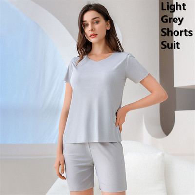 Oversize Ice Silk Σαλόνια 2 τεμαχίων Καλοκαιρινά casual κοντομάνικα μπλουζάκια+σορτς+παντελόνι Φόρμα πιτζάμα Loose γυναικεία σετ πιτζάμες
