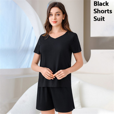 Oversize Ice Silk Σαλόνια 2 τεμαχίων Καλοκαιρινά casual κοντομάνικα μπλουζάκια+σορτς+παντελόνι Φόρμα πιτζάμα Loose γυναικεία σετ πιτζάμες