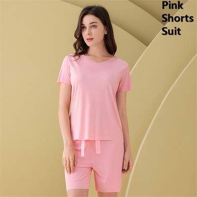 Oversize Ice Silk Σαλόνια 2 τεμαχίων Καλοκαιρινά casual κοντομάνικα μπλουζάκια+σορτς+παντελόνι Φόρμα πιτζάμα Loose γυναικεία σετ πιτζάμες