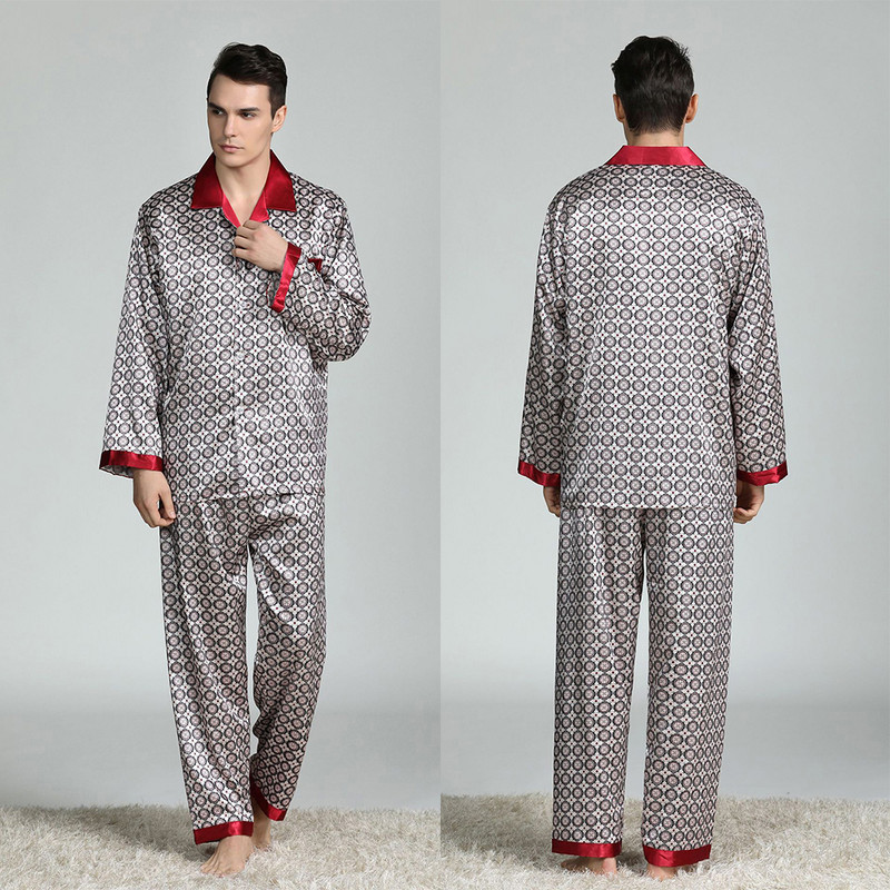 Trendyol pöttyös hálóruha tavaszi nyár selyem szatén vékony pijama hombre férfi szettek Férfi laza kényelmes pizsama homme