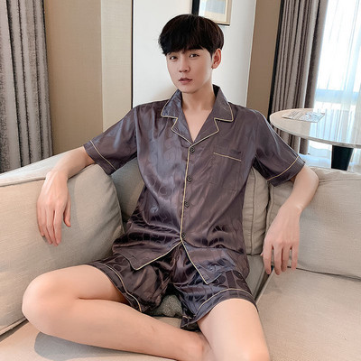 2023 m. vyriški drabužiai miegui Vasarinė trumpa juoda languota šilkinė pižama vyrams 2vnt trumpas komplektas Prabangus Pijama Hombre Loungewear Homewear pižama