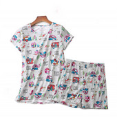 2023. gada vasaras sieviešu ikdienas karikatūras pidžamu komplekti. Sieviešu 100% kokvilnas guļamtērps Sieviešu T krekls un šorti Mājas apģērbi