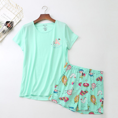 2023. gada vasaras sieviešu ikdienas karikatūras pidžamu komplekti. Sieviešu 100% kokvilnas guļamtērps Sieviešu T krekls un šorti Mājas apģērbi