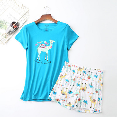 2023. gada vasaras sieviešu ikdienas karikatūras pidžamu komplekti. Sieviešu 100% kokvilnas guļamtērps Sieviešu T krekls un šorti Mājas apģērbi