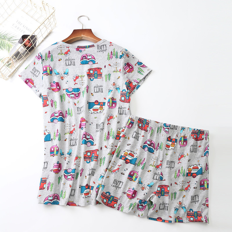 2023. gada vasaras sieviešu ikdienas karikatūras pidžamu komplekti. Sieviešu 100% kokvilnas guļamtērps Sieviešu T krekls un šorti Mājas apģērbi