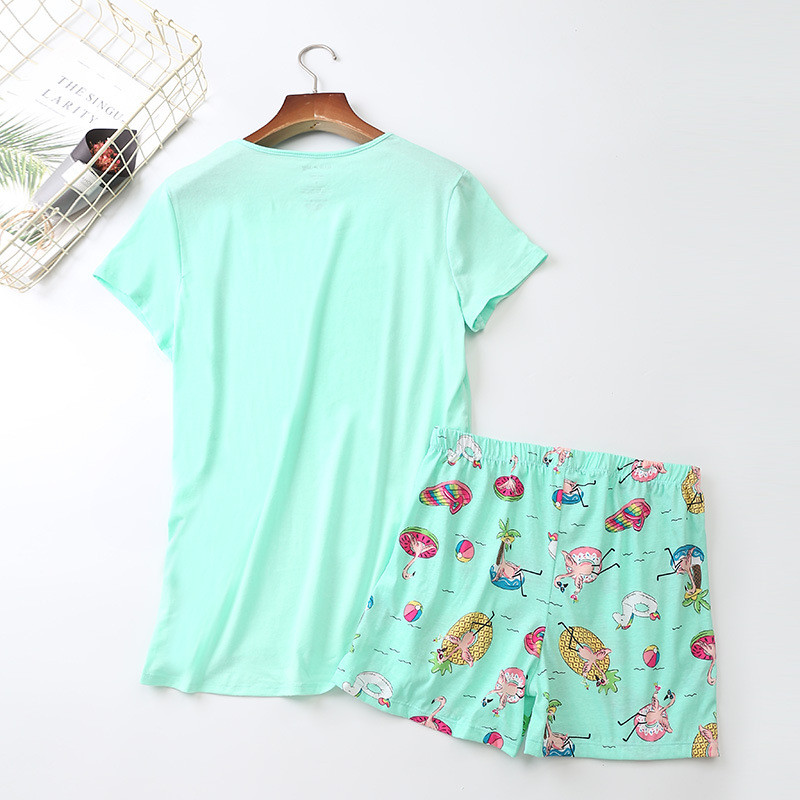 2023. gada vasaras sieviešu ikdienas karikatūras pidžamu komplekti. Sieviešu 100% kokvilnas guļamtērps Sieviešu T krekls un šorti Mājas apģērbi