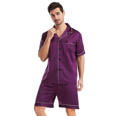 Muški komplet pidžama od svilenog satena, kratkih rukava, ljetna odjeća za spavanje, kućna odjeća, muška kućna odijela, pidžama, komplet pidžama za spavanje, salonke, kućna odjeća