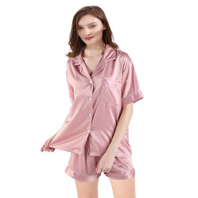 Γυναικεία Σετ Σατέν Πιτζάμες Silky Summer Lounge Wear Γυναικείες πιτζάμες Πιτζάμες με μακρυμάνικο κοντομάνικο Μεταξωτές πιτζάμες