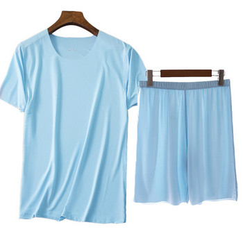 Σετ Σπίτι Summer Pijamas Sleep Ice Αντρικό πουκάμισο 2τμχ Παντελόνι Ανδρικό Νυχτικό Πιτζάμες Ρούχα Πυτζάμες Πυτζάμες Πυτζάμες Μασίφ Μεταξωτό Casual