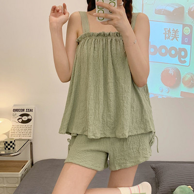 Σετ πιτζάμες Γυναικεία Αμάνικα Μινιμαλιστικά Σπίτι Casual Soft Loose Summer Pure Classic Korean Style Students Sleepwear Fashion Basic