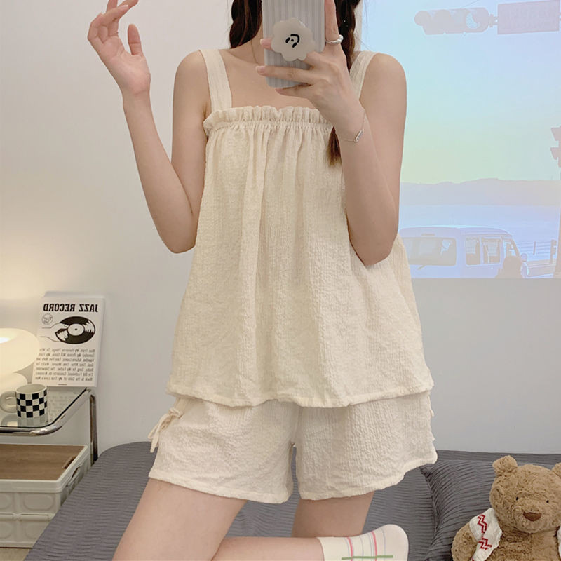 Σετ πιτζάμες Γυναικεία Αμάνικα Μινιμαλιστικά Σπίτι Casual Soft Loose Summer Pure Classic Korean Style Students Sleepwear Fashion Basic