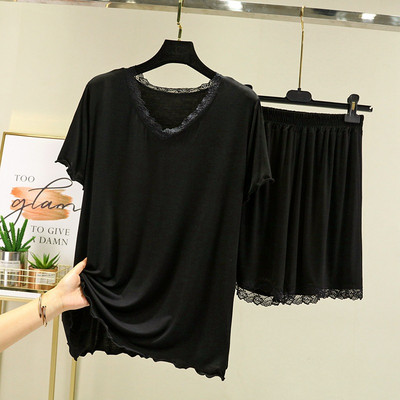 Modal Shorts Sieviešu mājas pidžamas uzvalks 2022 Summer Candy Colors Princeses Style Mežģīņu uzvalks Īsām piedurknēm Mājas apģērbs Pidžamas Sieviešu