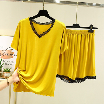 Modal Shorts Sieviešu mājas pidžamas uzvalks 2022 Summer Candy Colors Princeses Style Mežģīņu uzvalks Īsām piedurknēm Mājas apģērbs Pidžamas Sieviešu