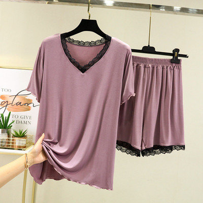 Modal Shorts Sieviešu mājas pidžamas uzvalks 2022 Summer Candy Colors Princeses Style Mežģīņu uzvalks Īsām piedurknēm Mājas apģērbs Pidžamas Sieviešu