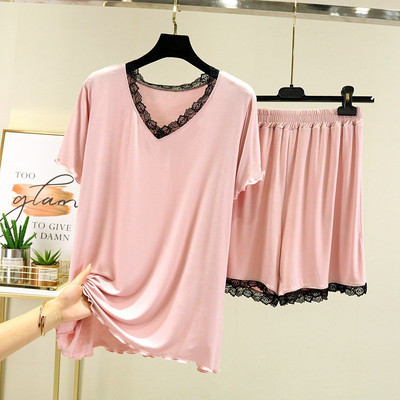 Modal Shorts Sieviešu mājas pidžamas uzvalks 2022 Summer Candy Colors Princeses Style Mežģīņu uzvalks Īsām piedurknēm Mājas apģērbs Pidžamas Sieviešu