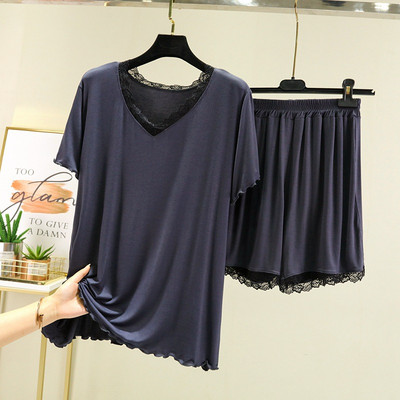 Modal Shorts Sieviešu mājas pidžamas uzvalks 2022 Summer Candy Colors Princeses Style Mežģīņu uzvalks Īsām piedurknēm Mājas apģērbs Pidžamas Sieviešu