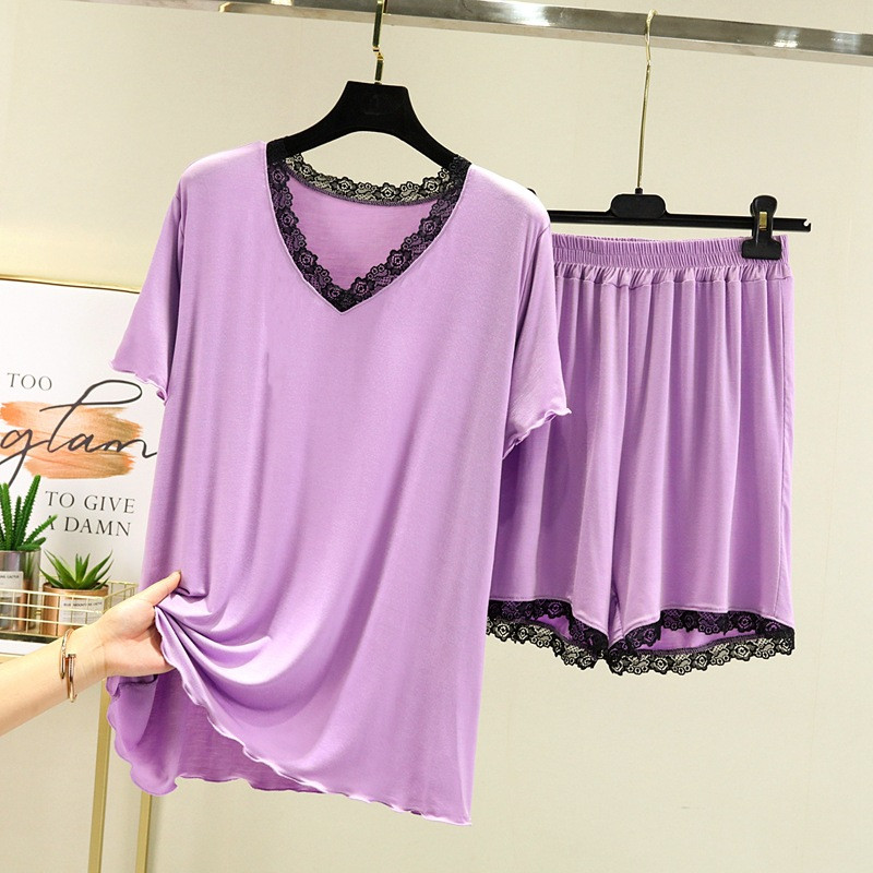 Modal Shorts Sieviešu mājas pidžamas uzvalks 2022 Summer Candy Colors Princeses Style Mežģīņu uzvalks Īsām piedurknēm Mājas apģērbs Pidžamas Sieviešu