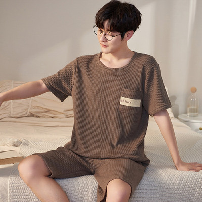 Pizsama szett Férfi pamut rövid ujjú spirálmintás férfi nyári szabadidő laza otthoni ruházat puha férfi hálóruha Pizsama nadrág