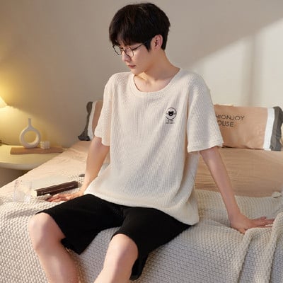 Pizsama szett Férfi pamut rövid ujjú spirálmintás férfi nyári szabadidő laza otthoni ruházat puha férfi hálóruha Pizsama nadrág