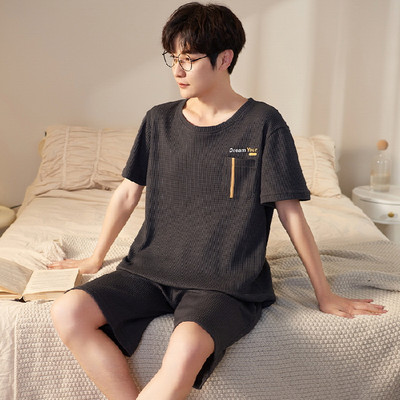 Pizsama szett Férfi pamut rövid ujjú spirálmintás férfi nyári szabadidő laza otthoni ruházat puha férfi hálóruha Pizsama nadrág