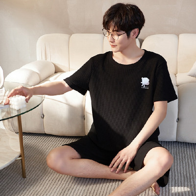 Pizsama szett Férfi pamut rövid ujjú spirálmintás férfi nyári szabadidő laza otthoni ruházat puha férfi hálóruha Pizsama nadrág