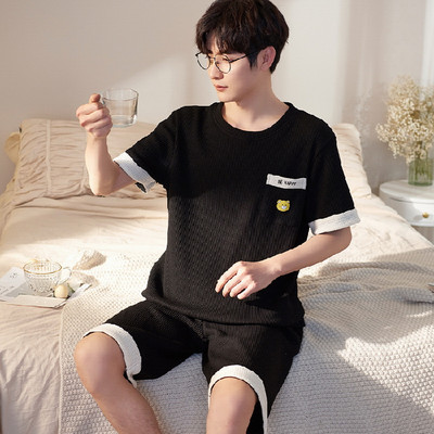 Pizsama szett Férfi pamut rövid ujjú spirálmintás férfi nyári szabadidő laza otthoni ruházat puha férfi hálóruha Pizsama nadrág