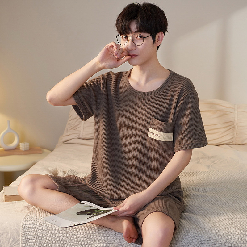 Pizsama szett Férfi pamut rövid ujjú spirálmintás férfi nyári szabadidő laza otthoni ruházat puha férfi hálóruha Pizsama nadrág