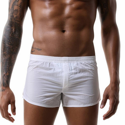Szexi férfi alvó alsó nejlon vékony, légáteresztő, alkalmi pizsama boxernadrág, divatos férfi gyorsan száradó otthoni hálóruha fehérnemű