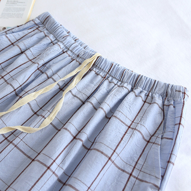 Ανδρικό βαμβακερό καρό σορτς γιαπωνέζικο καλοκαιρινό νέο απλό και άνετο παντελόνι πέντε πόντων λεπτές πιτζάμες παντελόνι στο σπίτι ένδυση ύπνου