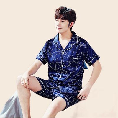 Muški ljetni komplet pidžama kratkih rukava majica kratkih rukava kratke hlače 2 komada/komplet Seksi pidžama s printom na pruge Velika kućna odjeća Cozy PJS