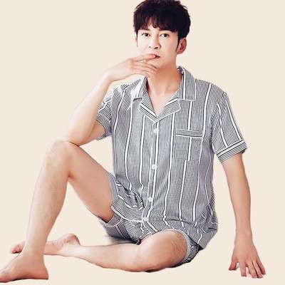 Muški ljetni komplet pidžama kratkih rukava majica kratkih rukava kratke hlače 2 komada/komplet Seksi pidžama s printom na pruge Velika kućna odjeća Cozy PJS