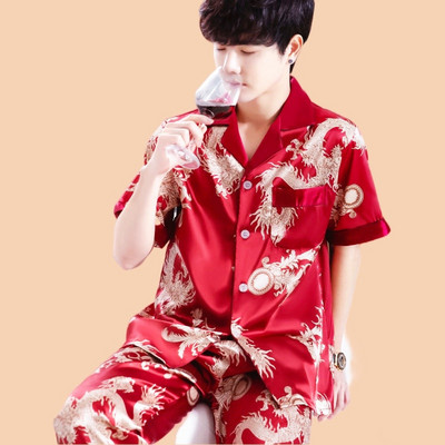 Muški ljetni komplet pidžama kratkih rukava majica kratkih rukava kratke hlače 2 komada/komplet Seksi pidžama s printom na pruge Velika kućna odjeća Cozy PJS