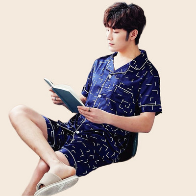 Muški ljetni komplet pidžama kratkih rukava majica kratkih rukava kratke hlače 2 komada/komplet Seksi pidžama s printom na pruge Velika kućna odjeća Cozy PJS