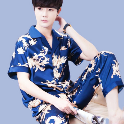 Muški ljetni komplet pidžama kratkih rukava majica kratkih rukava kratke hlače 2 komada/komplet Seksi pidžama s printom na pruge Velika kućna odjeća Cozy PJS