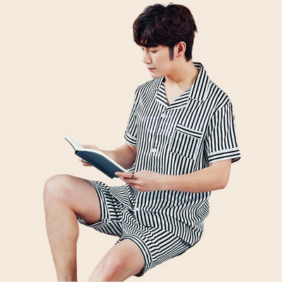 Muški ljetni komplet pidžama kratkih rukava majica kratkih rukava kratke hlače 2 komada/komplet Seksi pidžama s printom na pruge Velika kućna odjeća Cozy PJS