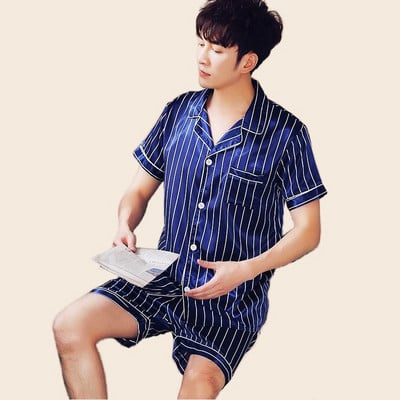 Muški ljetni komplet pidžama kratkih rukava majica kratkih rukava kratke hlače 2 komada/komplet Seksi pidžama s printom na pruge Velika kućna odjeća Cozy PJS
