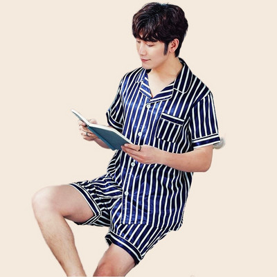 Muški ljetni komplet pidžama kratkih rukava majica kratkih rukava kratke hlače 2 komada/komplet Seksi pidžama s printom na pruge Velika kućna odjeća Cozy PJS