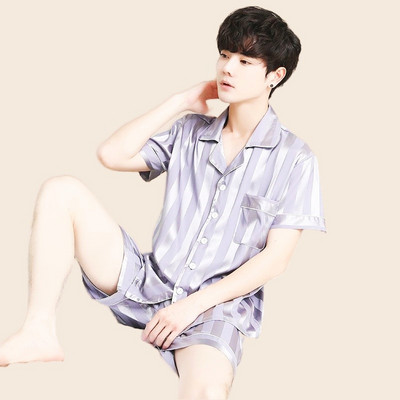 Muški ljetni komplet pidžama kratkih rukava majica kratkih rukava kratke hlače 2 komada/komplet Seksi pidžama s printom na pruge Velika kućna odjeća Cozy PJS