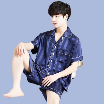 Muški ljetni komplet pidžama kratkih rukava majica kratkih rukava kratke hlače 2 komada/komplet Seksi pidžama s printom na pruge Velika kućna odjeća Cozy PJS