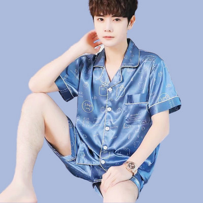 Muški ljetni komplet pidžama kratkih rukava majica kratkih rukava kratke hlače 2 komada/komplet Seksi pidžama s printom na pruge Velika kućna odjeća Cozy PJS