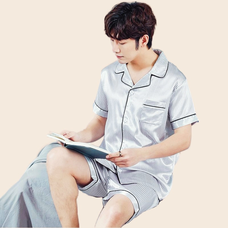 Muški ljetni komplet pidžama kratkih rukava majica kratkih rukava kratke hlače 2 komada/komplet Seksi pidžama s printom na pruge Velika kućna odjeća Cozy PJS