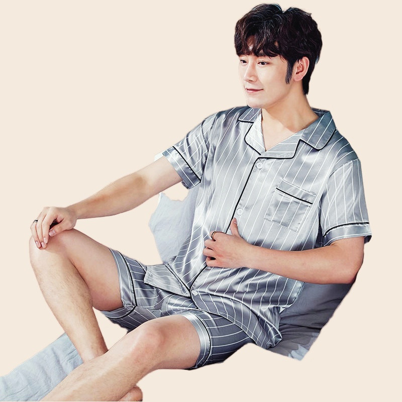 Muški ljetni komplet pidžama kratkih rukava majica kratkih rukava kratke hlače 2 komada/komplet Seksi pidžama s printom na pruge Velika kućna odjeća Cozy PJS