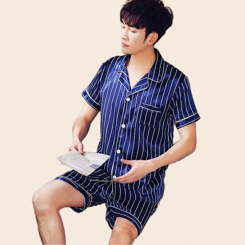 Muški ljetni komplet pidžama kratkih rukava majica kratkih rukava kratke hlače 2 komada/komplet Seksi pidžama s printom na pruge Velika kućna odjeća Cozy PJS