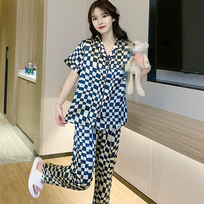 Καλοκαιρινές Πυτζάμες Γυναικείες Σατέν Μεταξωτές Ριγέ Πυτζάμες 2 τεμαχίων Σετ Sleep Tops Παντελόνια Pjs Γυναικεία Νυχτερινά Σαλόνια Κοστούμι για το σπίτι