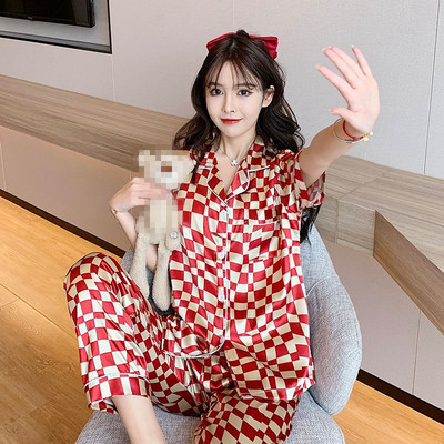 Καλοκαιρινές Πυτζάμες Γυναικείες Σατέν Μεταξωτές Ριγέ Πυτζάμες 2 τεμαχίων Σετ Sleep Tops Παντελόνια Pjs Γυναικεία Νυχτερινά Σαλόνια Κοστούμι για το σπίτι