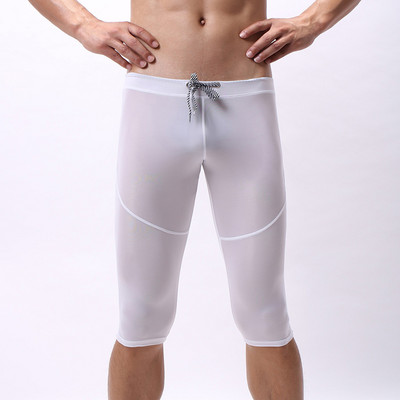 Ανδρικό διαφανές παντελόνι ύπνου Ice μεταξωτό διαφανές σορτς Pantalon πιτζάμα Homme Σέξι εξαιρετικά λεπτό μακρύ μπόξερ Sleepwear Παντελόνι γυμναστικής