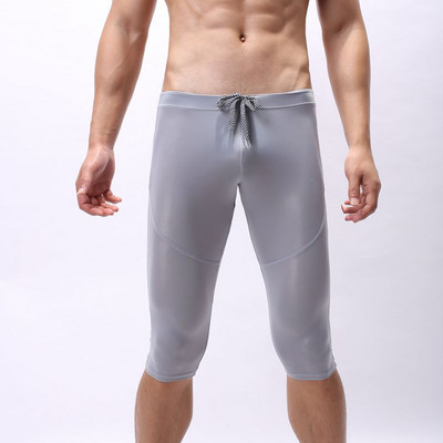 Ανδρικό διαφανές παντελόνι ύπνου Ice μεταξωτό διαφανές σορτς Pantalon πιτζάμα Homme Σέξι εξαιρετικά λεπτό μακρύ μπόξερ Sleepwear Παντελόνι γυμναστικής