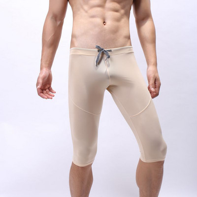 Ανδρικό διαφανές παντελόνι ύπνου Ice μεταξωτό διαφανές σορτς Pantalon πιτζάμα Homme Σέξι εξαιρετικά λεπτό μακρύ μπόξερ Sleepwear Παντελόνι γυμναστικής