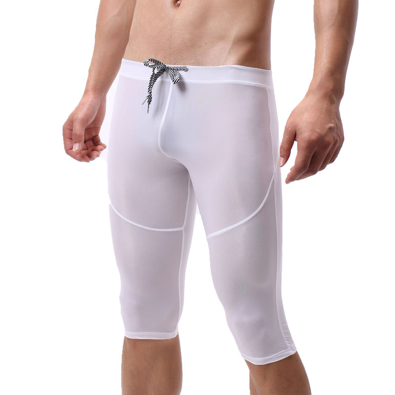 Ανδρικό διαφανές παντελόνι ύπνου Ice μεταξωτό διαφανές σορτς Pantalon πιτζάμα Homme Σέξι εξαιρετικά λεπτό μακρύ μπόξερ Sleepwear Παντελόνι γυμναστικής